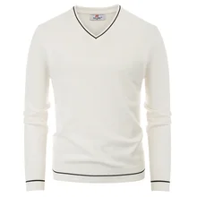 PJ Мужской облегающий длинный рукав v-образный вырез вязаный пуловер Джемпер полосатый свитер Топы