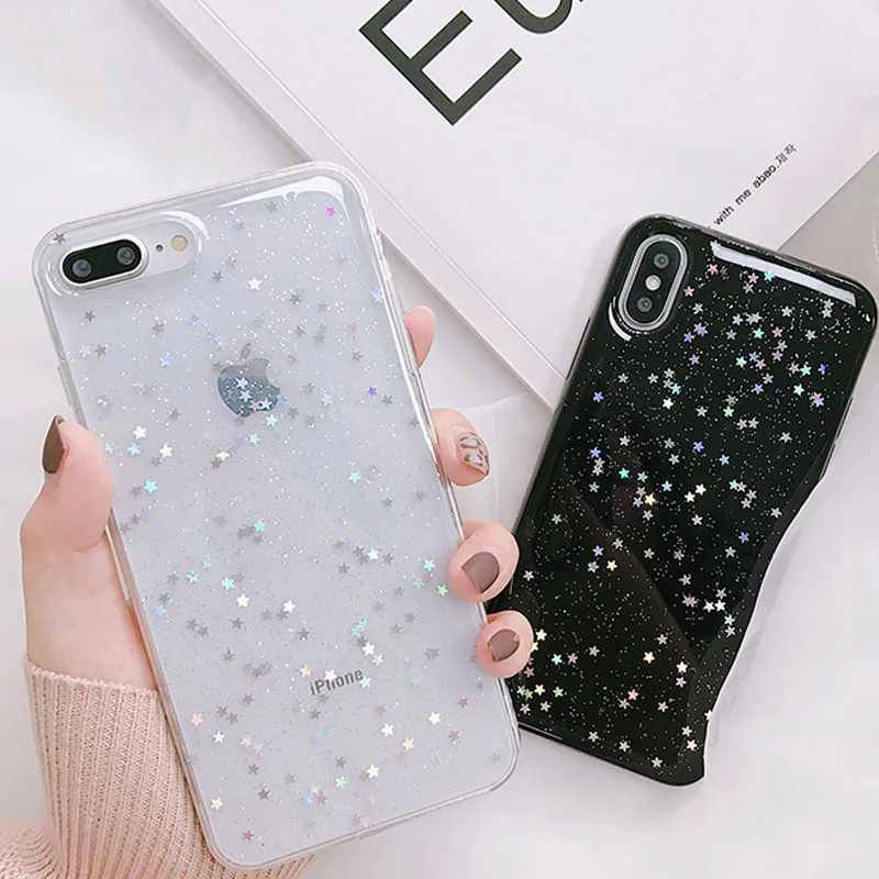 

Ottwn Glitter Star Phone Cover For iPhone 6 7 8 Plus X XR XS Max Bling Stars Cases For iPhone 6 6S Plus Soft Silicon Back Cover