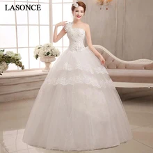 LASONCE Flowers Pleat One Shoulder Ball Gown Lace Wedding Dresses Tiered Appliques Backless Sequined Bridal Gowns LASONCE Flowers Pleat One Shoulder Ball Gown Lace Wedding Dresses Tiered Appliques Backless Sequined Bridal Gowns