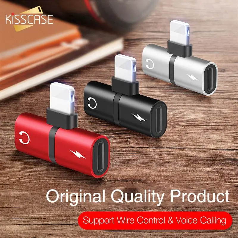 

KISSCASE 2 in 1 Earphone Charging Adapter For iPhone 7 8 plus X XR XS Max Audio Aux Headphone Dual Adapter Splitter Converter