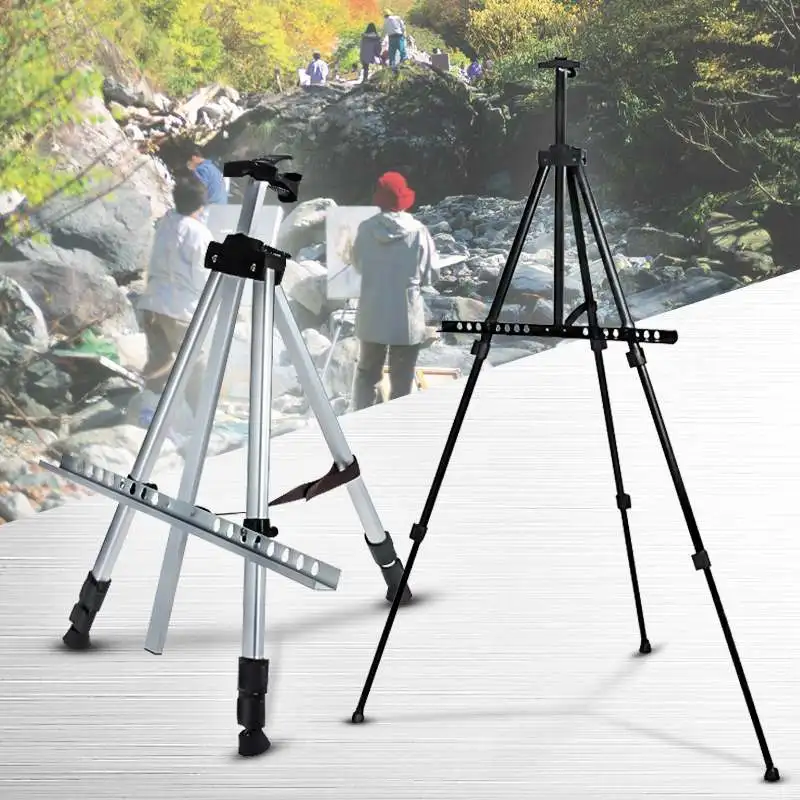 Cheap Adjustable Tripod Folding Easel Display Art Artist Sketch Painting Exhibition Aluminium Alloy Silver Black with a Nylon Bag