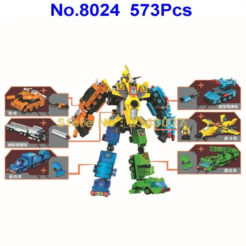 

8024 573pcs 6set Military Transformation Deformation Robot Truck Fighter Tank Winner Building Blocks