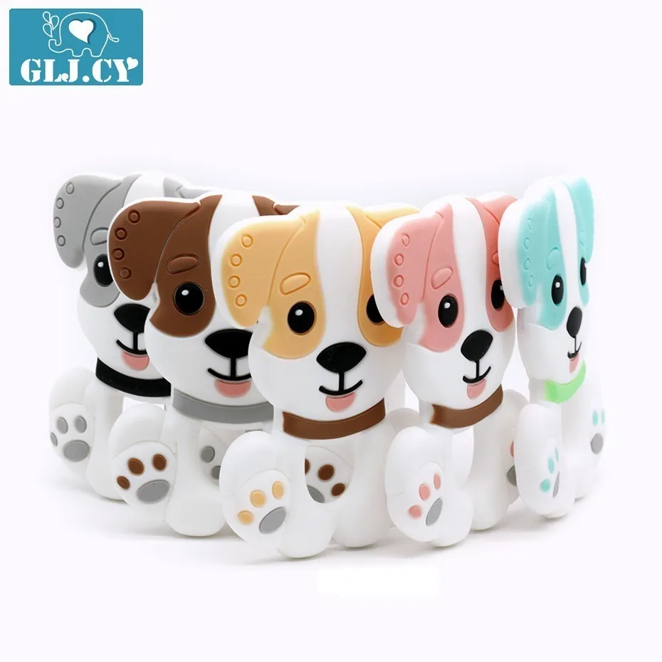 

GLJ.CY Blue Color Cartoon Dog 1pc Baby Teether Cute Toys BPA Free DIY Nursing Teething Pendants Food Grade Silicone Teether