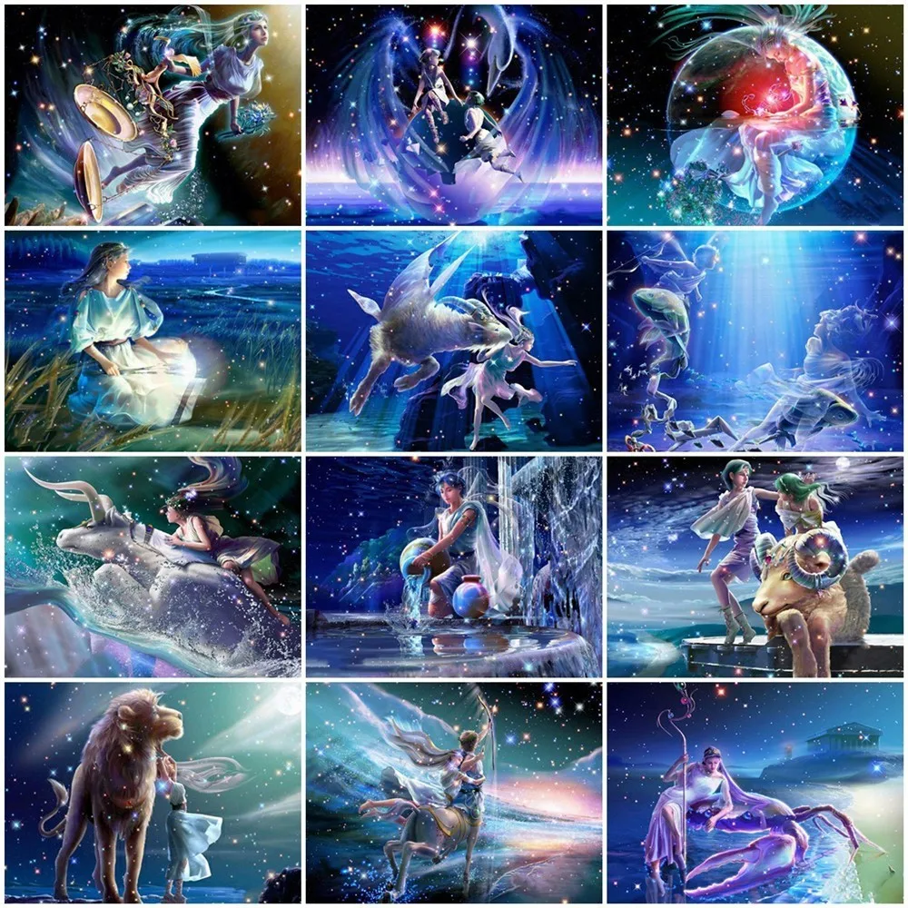 

HUACAN Full Square Diamond Embroidery Full Display Constellation 5D DIY Diamond Painting Landscape Rhinestone Mosaic Home Decor
