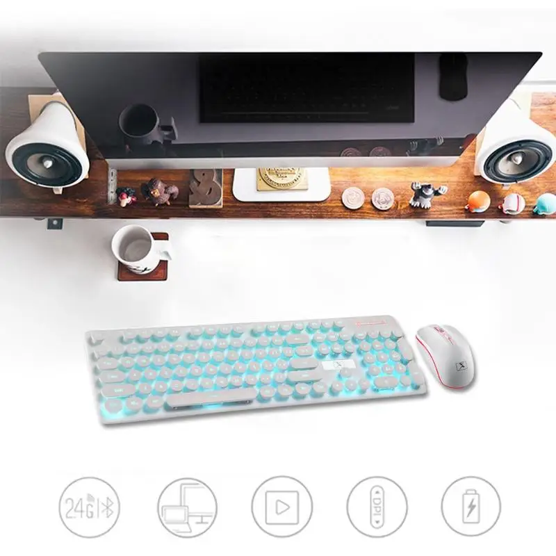 

N528 Wireless Keyboard and Mouse Combo 2.4GHz Rechargeable Mechanical Feel Retro Keycaps Keyboard Mouse Set for PC