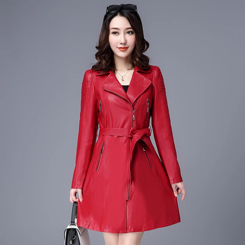 PU leather female coat of long sleeve spring 2019 new Korean fashion ...