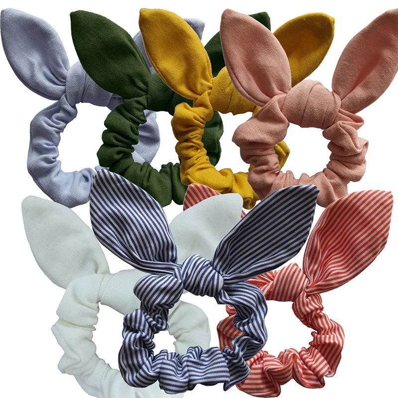 Продажа LNRRABC девушки женщины кролика уха волос Scrunchie Узел Лук волос Группа волос галстук банты кролика уха эластичная резинка для волос держатель ле...
