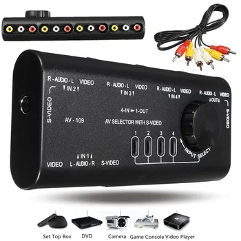 

4 in 1 Out AV RCA Switch Box 4 Way Selector with RCA Cable AV Audio Video Signal Switcher Splitter For Television DVD VCD TV