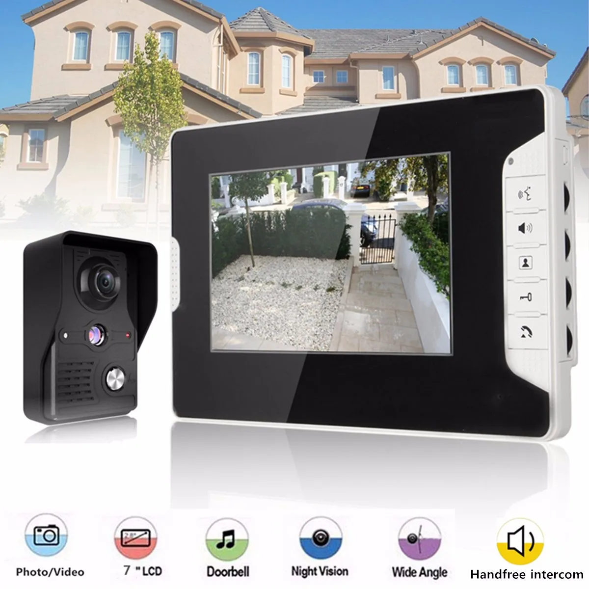 7 дюймов ЖК-дисплей видео-дверной звонок работающий на линии внутренней связи инфракрасный Камера монитор Ночное видение домашнего видео