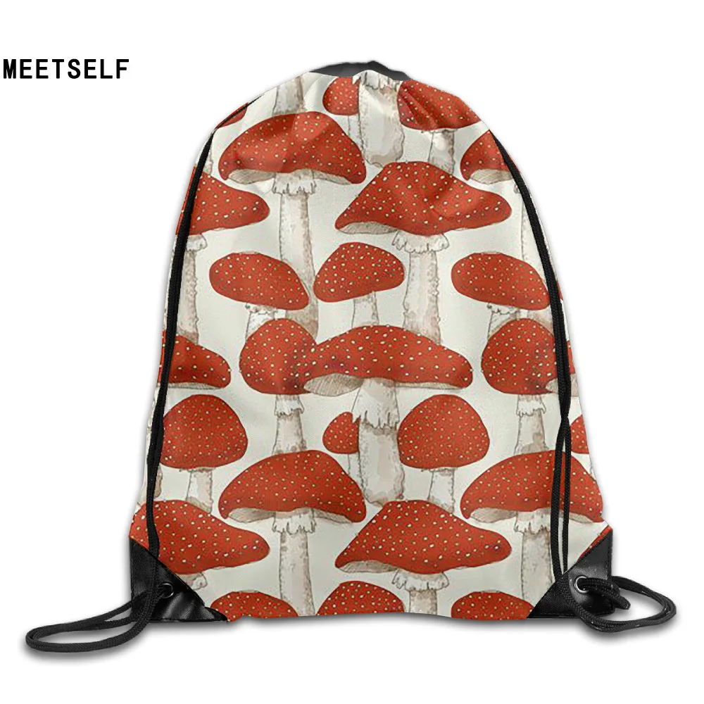 

SAMCUSTOM 3D Print Red Mushroom Shoulders Bag Women Fabric Backpack Girls Beam Port Drawstring Travel Shoes Dust Storage Bags