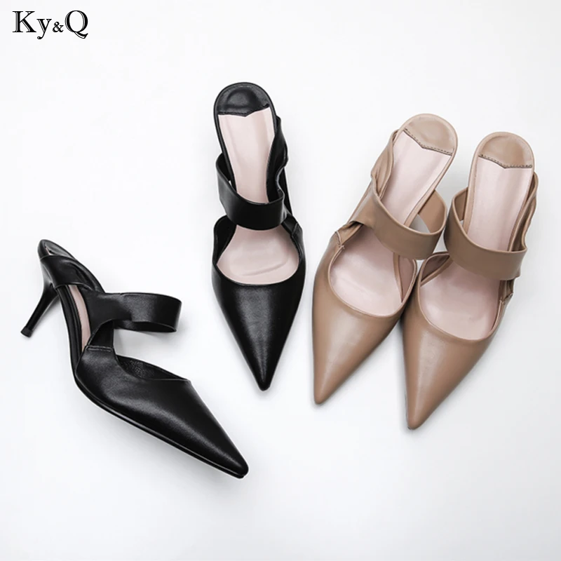 

2019 Summer New Ladies Fashion Wear Pointed Beach Comfortable Stiletto Leather Toe Cap Breathable Casual Wild With Slippers3-5cm