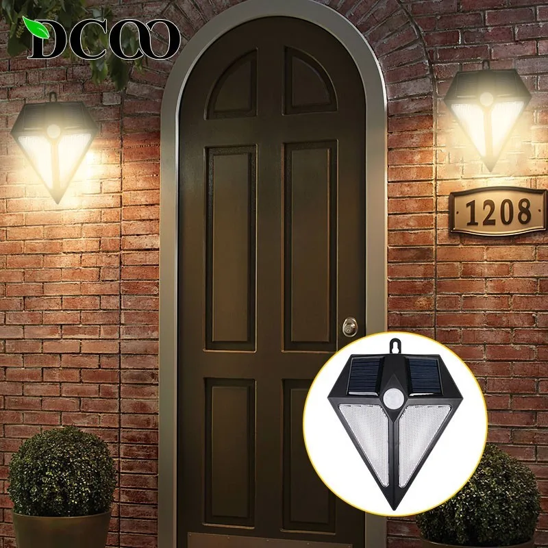 Luzes de Energia Solar ao ar Água sem Fio Luz à Prova Dcoo Livre Sensor Movimento Dwireless Segurança Diamante Design Parede Luz Varanda Lâmpada 6led Pir