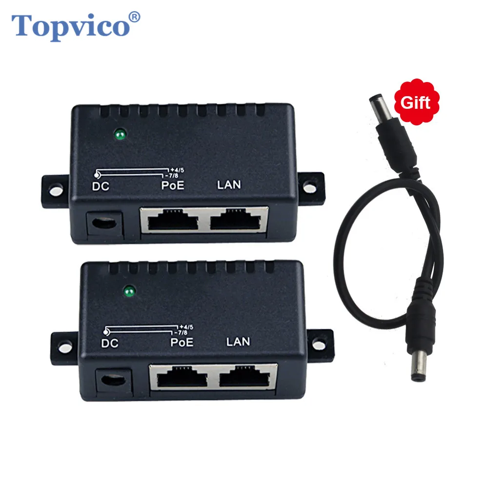 

Topvico 2pcs 1000Mbps POE Injector for POE / No POE Device Power Splitter 5V 12V 24V 48V/1A for IP Camera Adapter Module