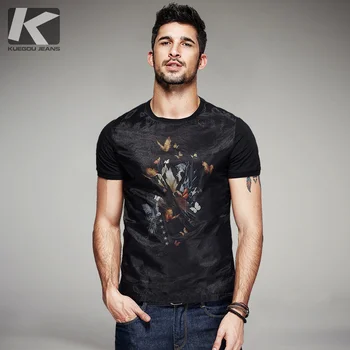 

KUEGOU 2020 Summer Cotton Patchwork Yarn Black T Shirt Men Tshirt Brand T-shirt Short Sleeve Tee Shirt Fashion Clothes Top 7053