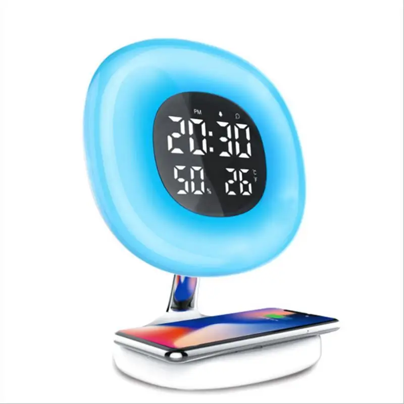 

Table Desk Lamp Light Qi Wireless Charger For IPhone 8 X XS Max XR Fast Desktop Wireless Charging For Samsung With Alarm Clock