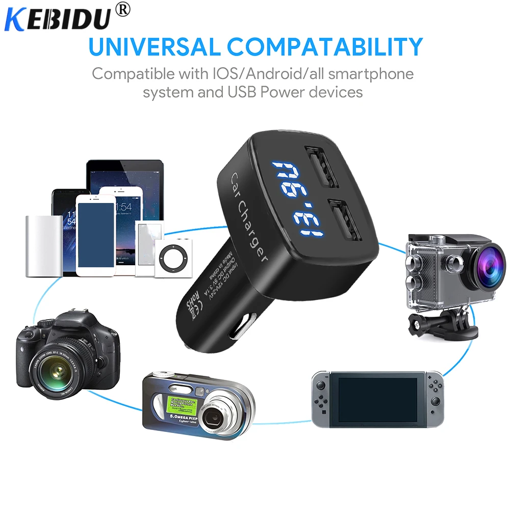 KEBIDU Dual USB Port Phone Charger 4 in 1 Car Cigarette Adapter DC 12-24V 3.1A Temperature/Voltage/Current LED Display | Мобильные