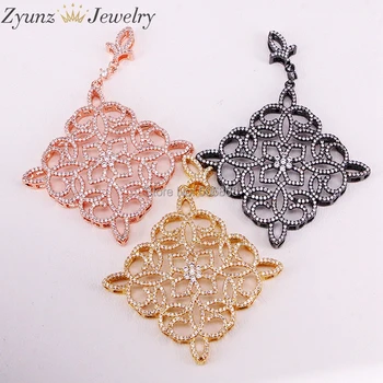 

3PCS ZYZ324-9400 Large CZ Micro Pave Flower Filigree Pendant, Necklace Pendant, Fancy Jewelry Pendent