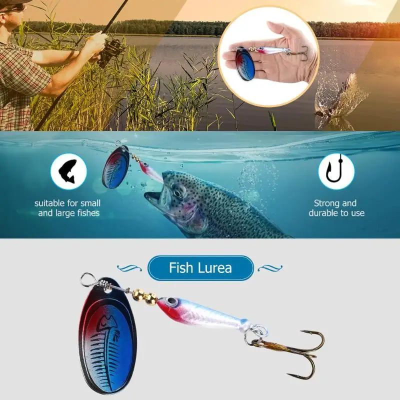 rotating Spinner Bait Sequin Fish Shape Fishing Lure Bionic Artificial Bait Metal Spoon with Treble Hook