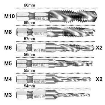

8pcs HSS Countersink Tap Drill Bit Set, Combination Hex Shank Titanium Screw Thread Metric Tap Drill for Wood Plastic Aluminum