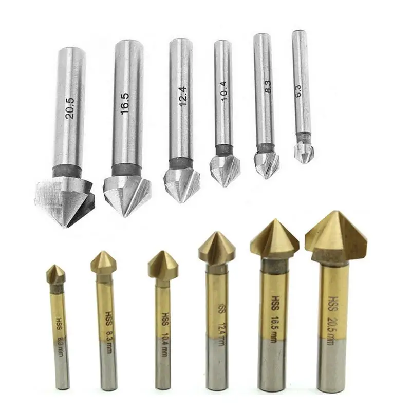 

Titanium Plated 6PC Metal Chamfering Tool 90 Degree Chamfering Cutter Straight Handle Drilling And Milling Cutter