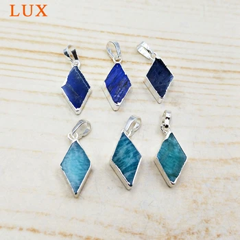 

Silver Color Natural Labradorite amazonite Stone Pendant Rhombus Gem Fashion pendants for Necklace