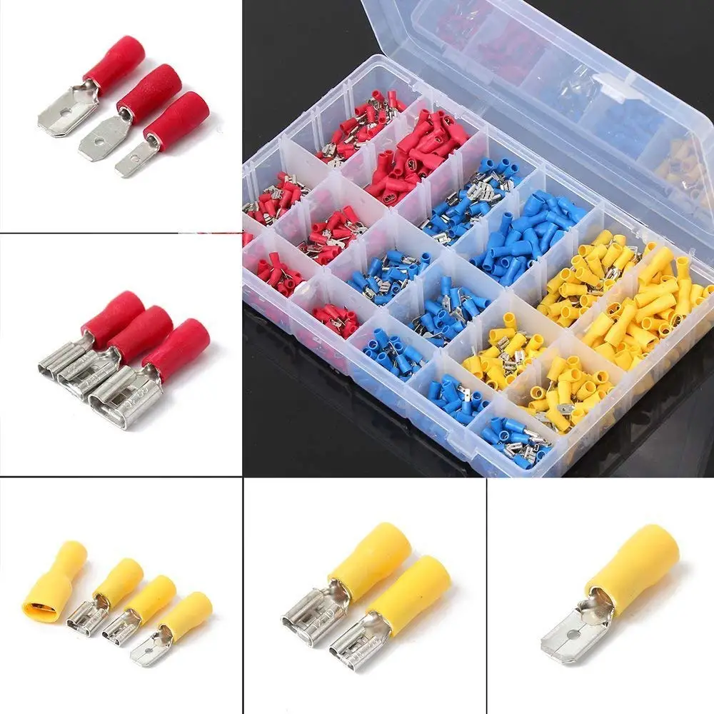 

900pcs Assorted Insulated Electrical Wire Terminals Crimp Connector Spade Set Red Yellow Blue