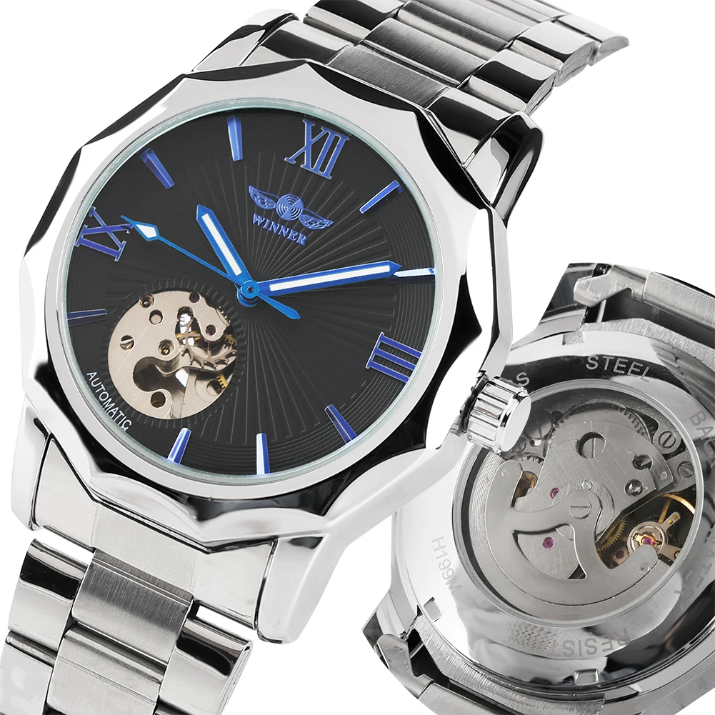 

Automatic Watch Men Mechanical Watch Business Casual Skeleton Clock Steel Bangle Automatic Timepieces Relogios Masculino