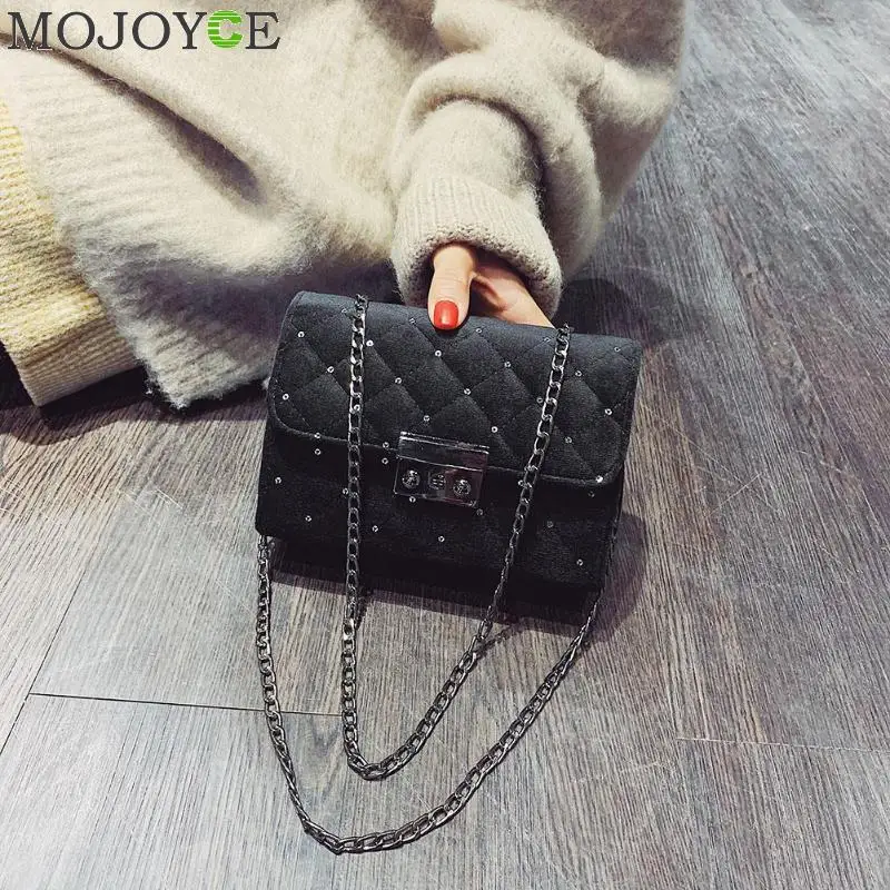 Women Bag Female Handbags Woolen Over Shoulder Bag Crossbody Quilted Chain Diamond Red Small Flap Lock Fashion Sling Lady Bags
