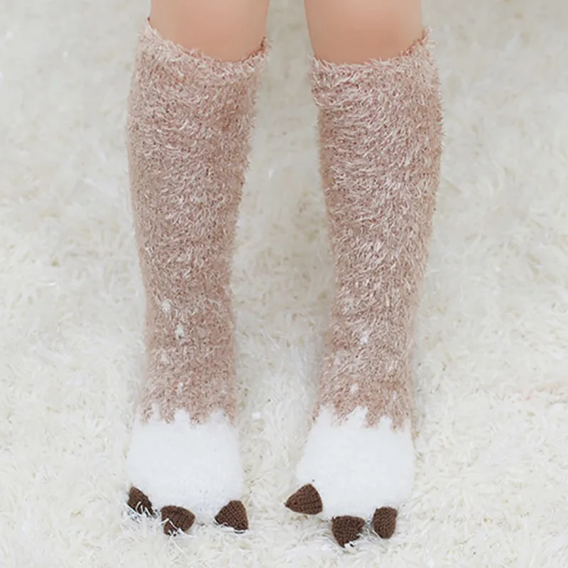 Coral Velvet 3D Cartoon Socks For Girls  Fashion Knee High Socks Girl Unisex Cartoon Socks For Boys Baby Clothes Accessories