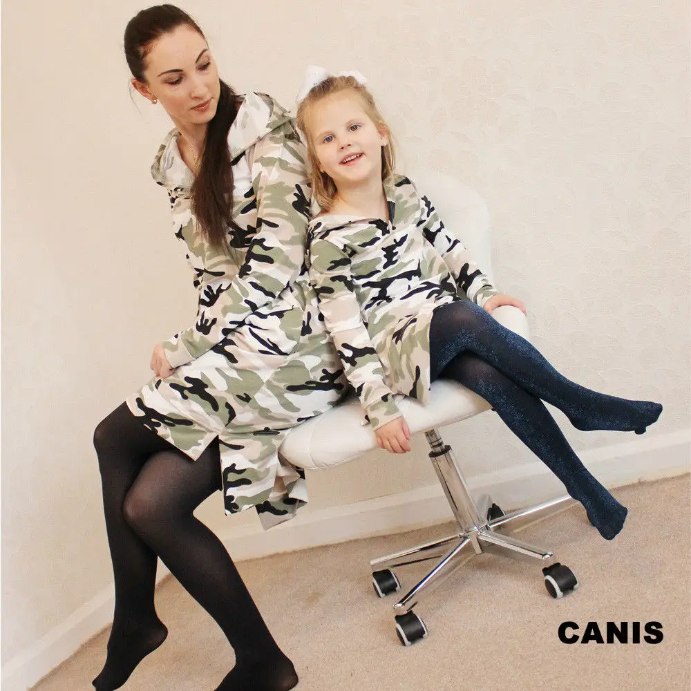 

New Women Kids Camouflage Long Sleeve Hodded Dress Pullover Top Sweater Dress