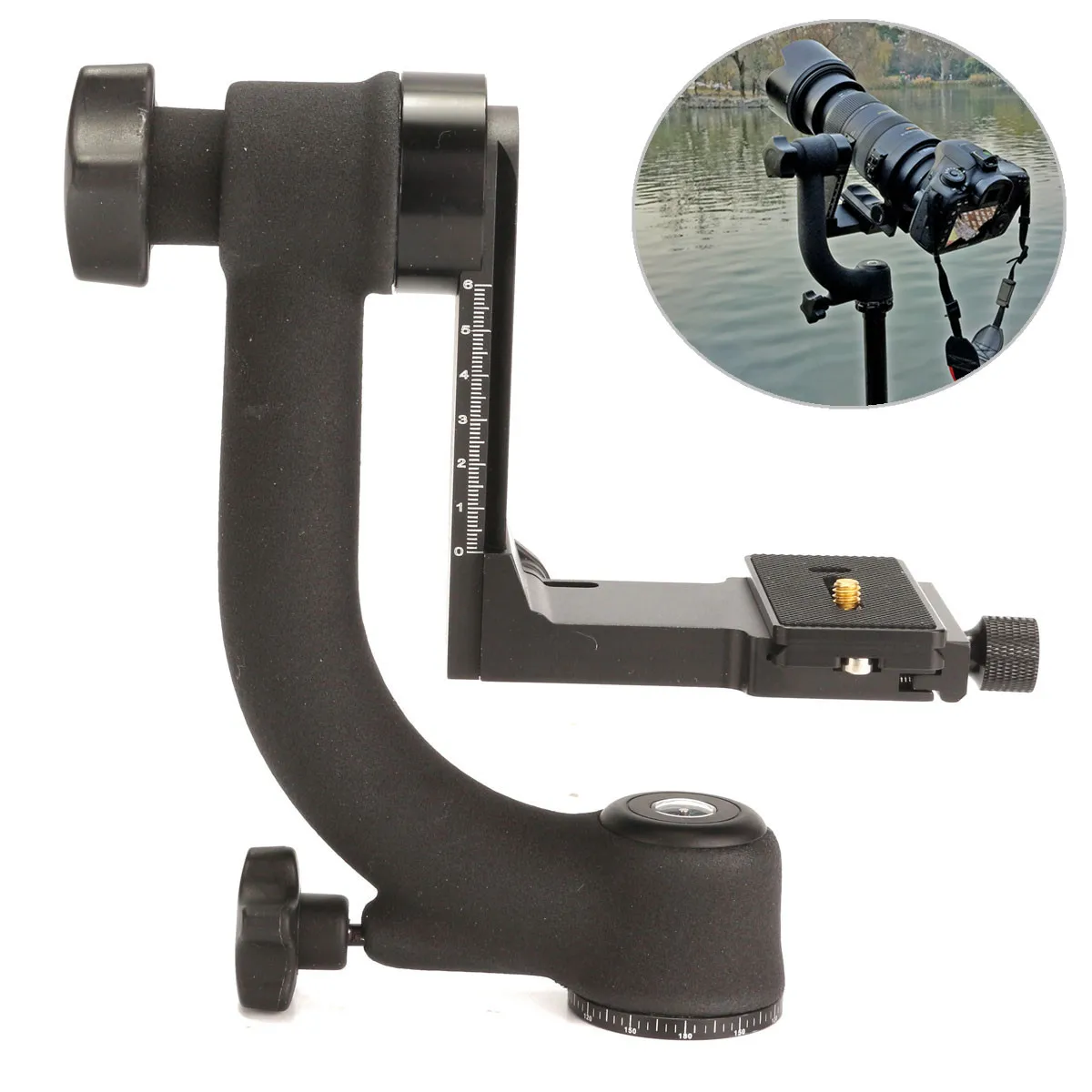 

360 Degree-Swivel Panoramic Gimbal Tripod Ball Head Aluminium Alloy Black For Camera Telephoto Lens Load 18kg 210x75x210mm