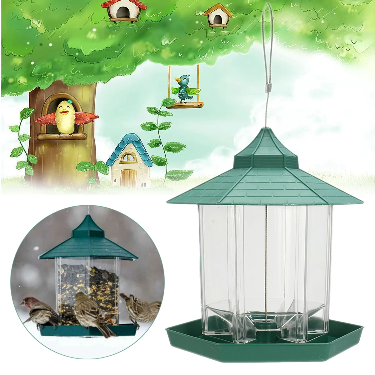 

23*20cm Wild Bird Feeder Outdoor bird feeders food container Hanging Gazebo Bird Feeder Perfect for Garden Decoration Green