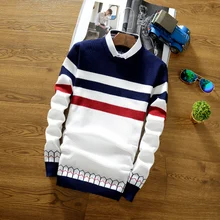 Зимний молодежный Мужской свитер в полоску с длинными рукавами и круглым вырезом, Модный повседневный теплый свитер, размеры s, m, l, xl, XXL