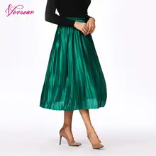 Versear Весна Осень Новая мода Женская высокая талия однотонная плиссированная юбка цветная эластичная повседневная Вечерние макси юбка макси