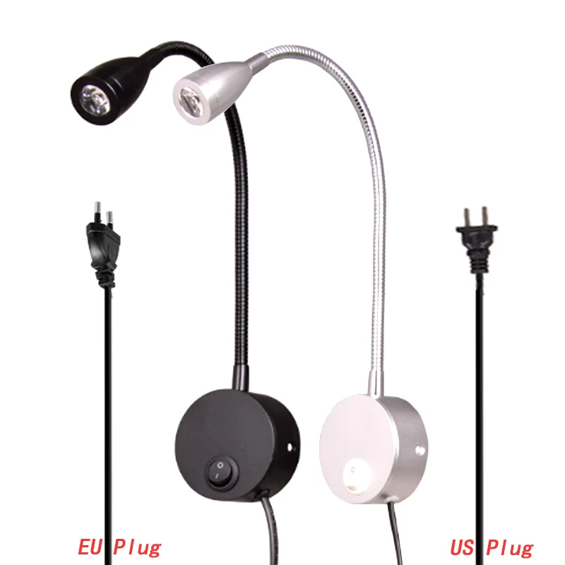

3W Led Hose Spot Light Black Bedside Led Wall Lamps Aluminum Wall Sconce With Switch Led Wall Light Fixtures For Bedroom Reading