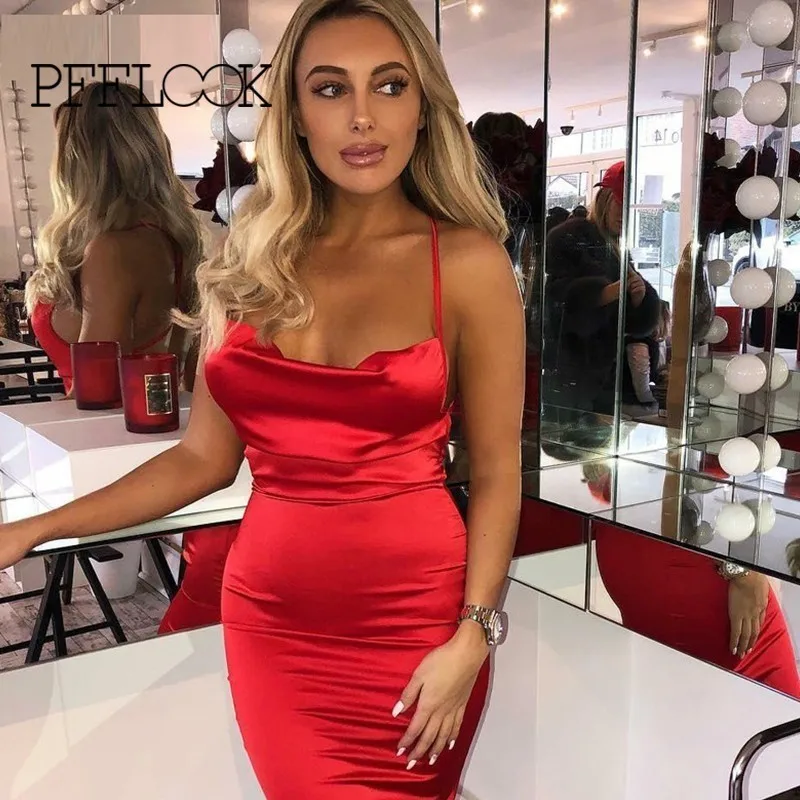 

PFFLOOK Spaghetti Strap Stain Dress Backless Hollow Out Bodycon Mini Dress Women Fahsion Elegant Party Dress Vestidos