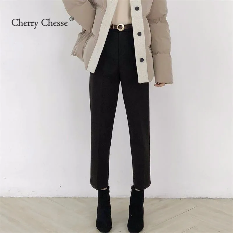Cherry изящество винтажные женские брюки на пуговицах прямые осенние повседневные