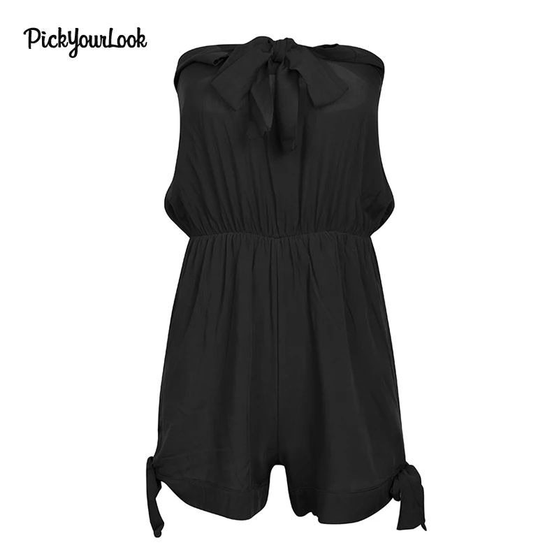 PickyourLook Jumpsuit Womens Off Shoulder Playsuits Summer Sexy Ladies Playsuit Jumpsuit Rompers Overalls Plus Size Bow Playsuit
