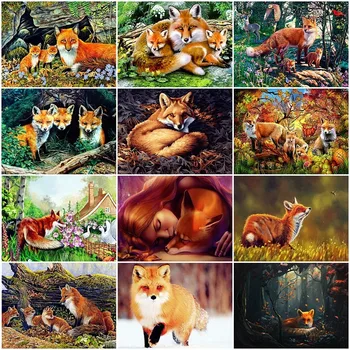 

AZQSD 5D Diamond Painting Fox Animal Full Drill Square Diamond Mosaic Needlework Handmade Cross Stitch Kits Home Decor Gift