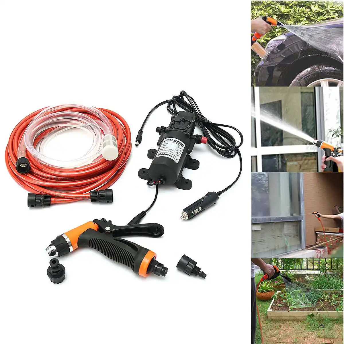 

6Pcs/Set 12V 100W High Pressure Self-Priming Electric Car Portable Wash Washer Washing Water Pump