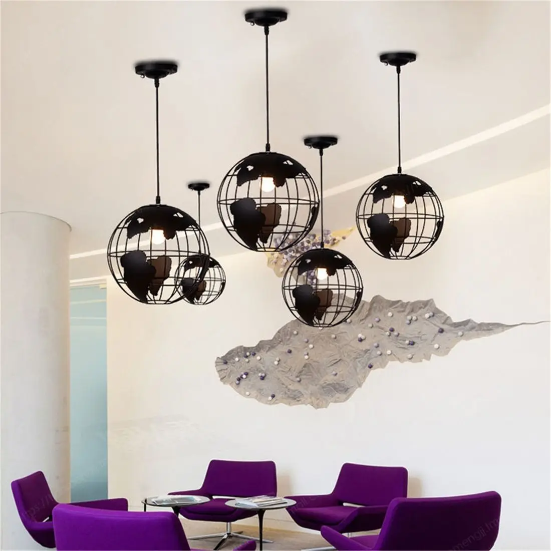 Черный креативный Лофт Континентальный одиночный Ретро Глобус люстра современный металлический lounge Повседневный потолочный светильник