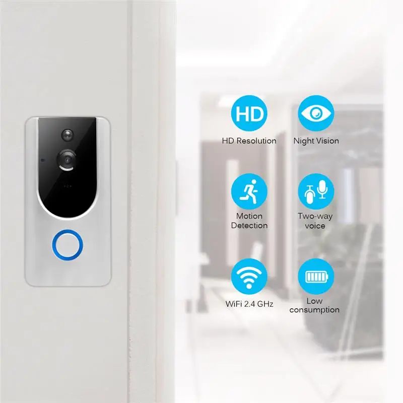 

WiFi Smart Wireless Security DoorBell HD 720P Visual Intercom Recording Video Door Phone Remote Home Monitoring Night Vision