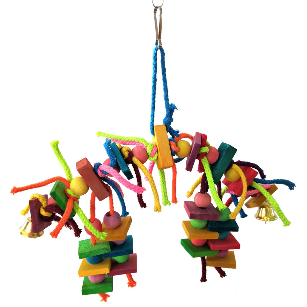 Mayitr Wooden Parrot Hanging Cage Chew Toys Pet Bird Wood Large Rope Cave Ladder Chewing Toys 22X3X25cm