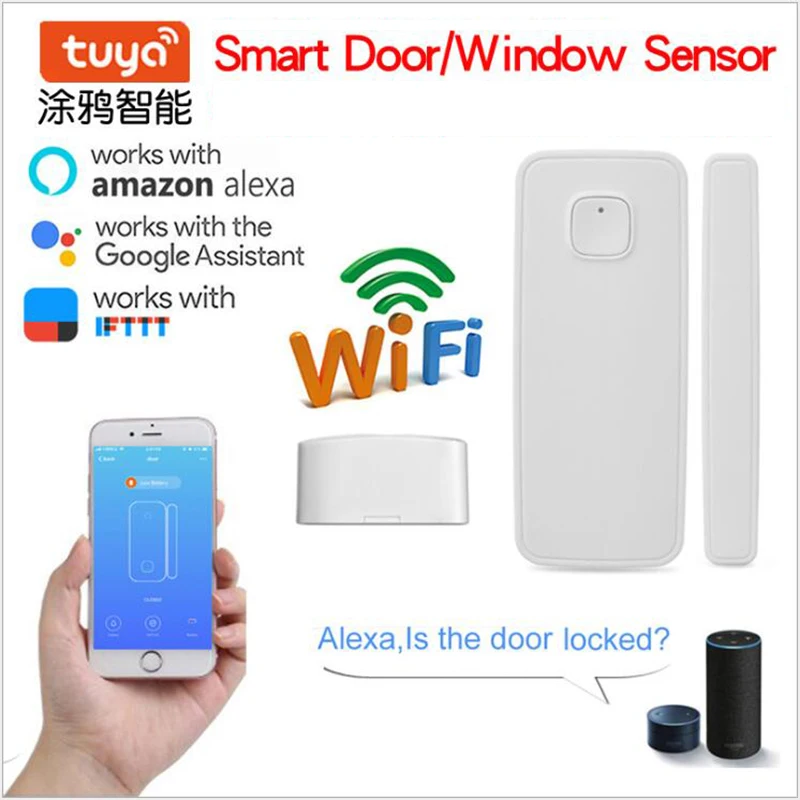 

Smart WIFI Door Sensor,App Window Door open detector Security Alarm Magnetic Switch work with Google Home Alexa Tuya Smart Life