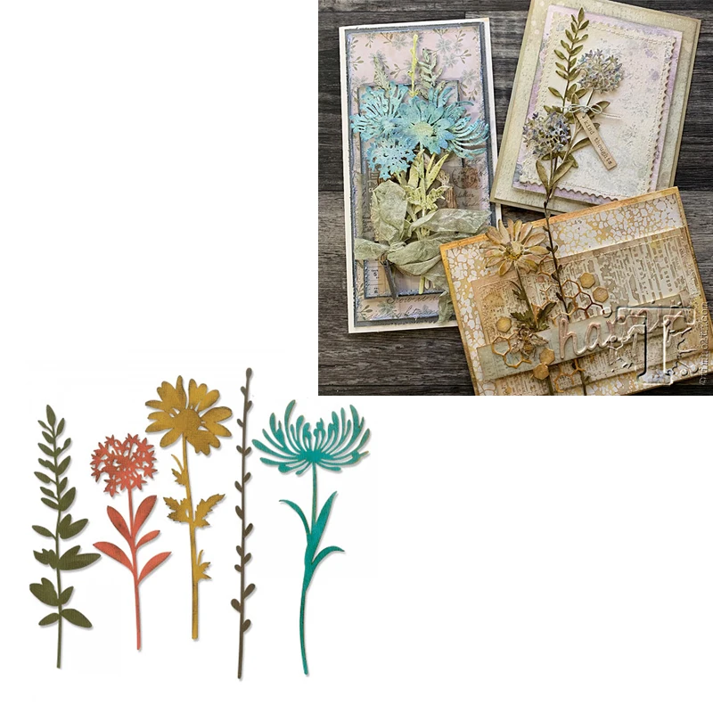 

5pcs Wildflowers Stems Plants Metal Cutting Die dies scrapbooking New Arrival Embossing Craft Dies Background For Card Making