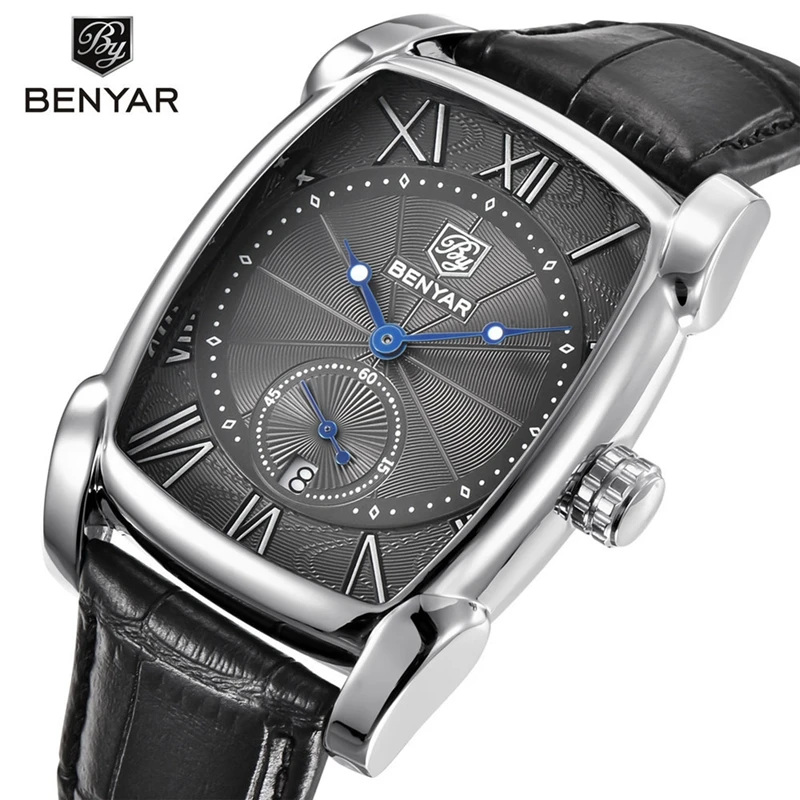 

BENYAR Brand Luxury Man Watch Clock Male Casual Rectangle Dial Quartz Watches Men Wrist Date Sport Aviator Watch erkek kol saati