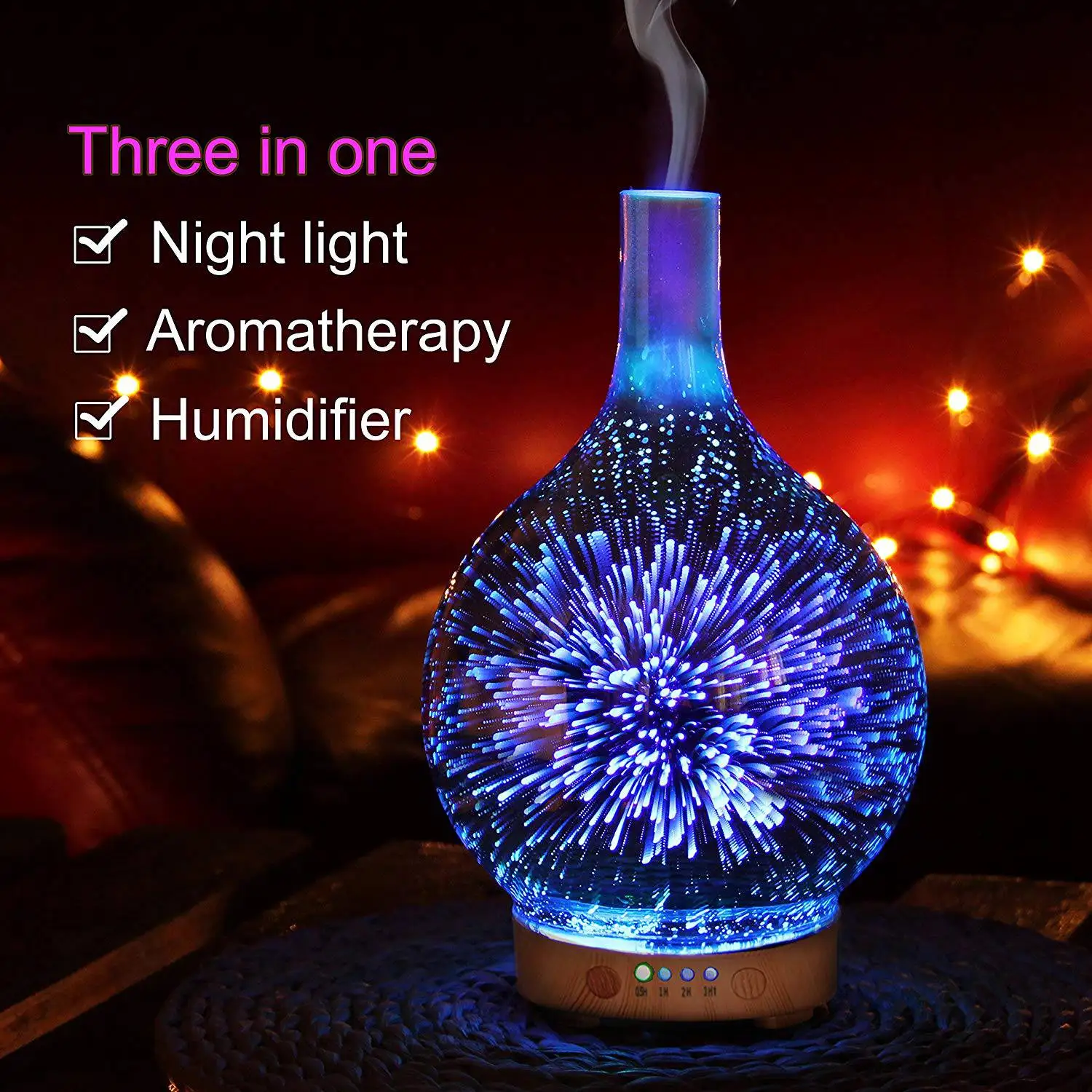 

HOME-Us Plug, Essential Oil Diffuser Night Light 3D Effect Cool Fog Humidifier Ultrasonic Aroma Diffuser With 14 Color Led, Ho