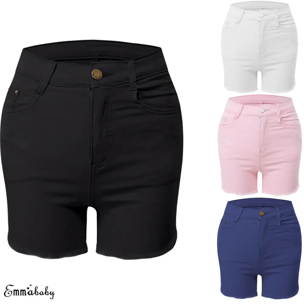 European Style Solid Color Women Shorts Fashion Burr Decor Denim Shorts