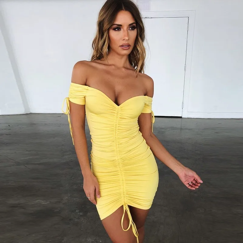 DRESSMECB сексуальное платье с открытыми плечами женское летнее без бретелек