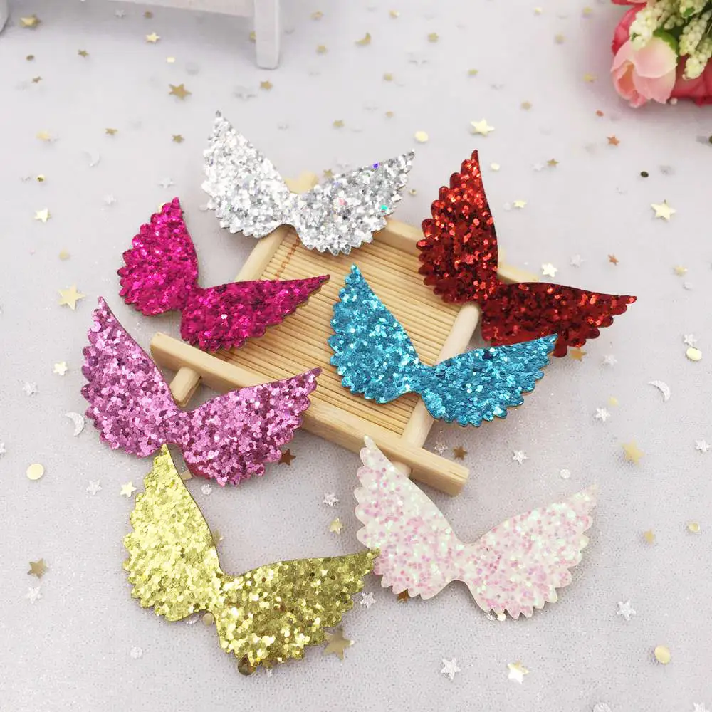 

20pcs 36*58mm Glitter Felt Fabric Paillette Angel Wing Scrapbook Appliques Patches DIY A35
